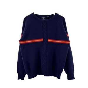 Vintage Mens Sweater Navy Stripe 70's XL Cable Knit Academia Varsity Skater